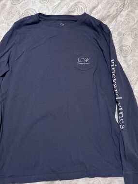 Vineyard Vines Navy Long-Sleeve Pocket Tee with Sleeve Logo